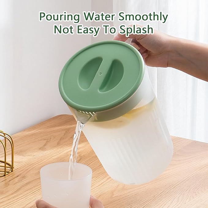 2.2 Liter Plastic Water Pitcher Large-Capacity Household Water Jug with Lid, Beverage Container for Hot Cold Juice Tea (Transparent green)