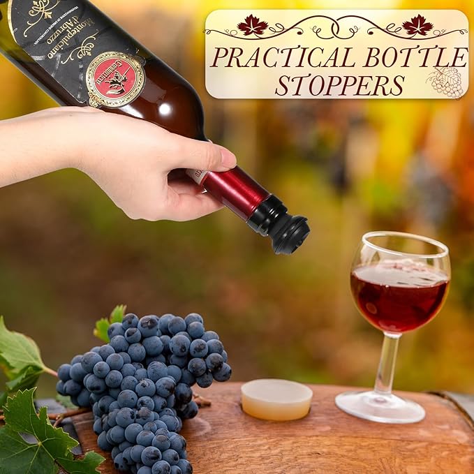 Honoson Wine Stopper Resealable Wine Pump Vacuum Stoppers Vacuum Wine Stopper Silicone Wine Saver Stoppers Practical Wine Saver Stoppers for Kitchen Supplies Wine Bottle Tools (Black,6 Pieces)