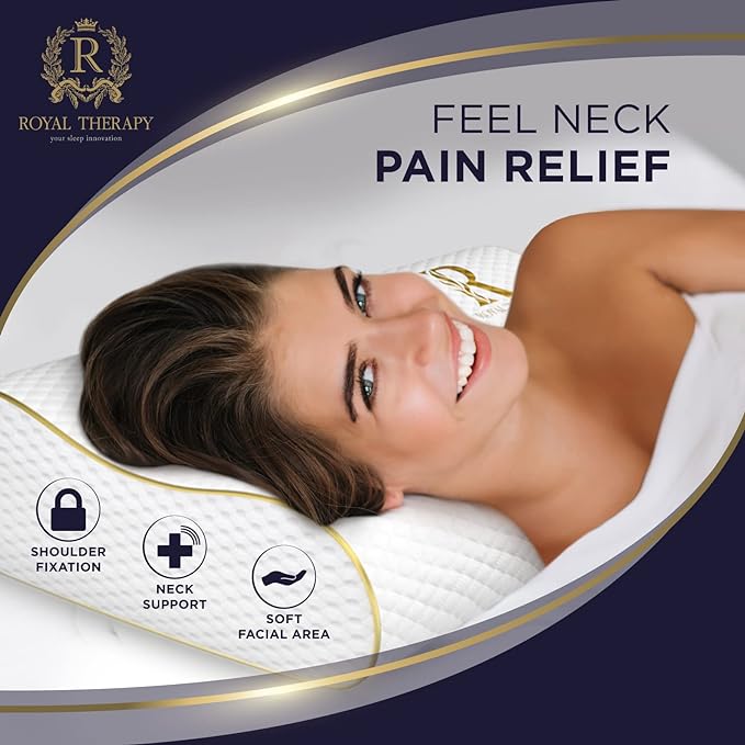 Royal Therapy 1-pack Memory Foam Pillow, Cervical, Queen Contour Pillow, Orthopedic Pillow for Neck Support, Neck Pain, Side Sleepers, CertiPUR-US