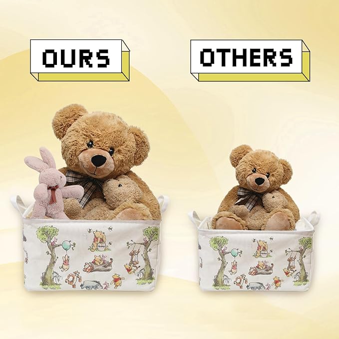 Winnie Storage Nursery Basket, Large Square Canvas Laundry Hamper With A Waterproof PE Coating, Foldable, Bathroom and Bedroom Set, Clothes ,Toys Bin, Baby Nursery Hamper Decor(White)