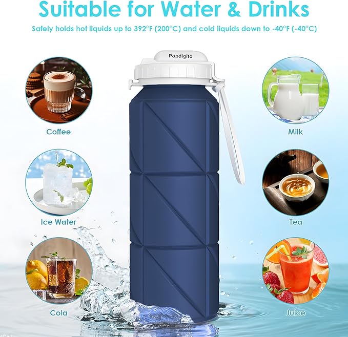 2pack Collapsible Water Bottles Reusable Leak Proof Silicone Water Bottle BPA Free Durable Foldable Sports Bottles & straw 23oz Lightweight Bottle for Gym Hiking Biking Camping Travel Bottle