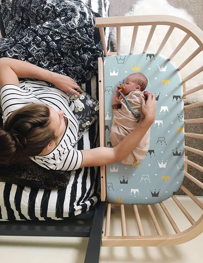 Stretchy Ultra Soft Bassinet Sheet Set 2 Pack, Universal Cradle Sheet for Rectangle, Oval, or Hourglass Bassinet Pad/Mattress, Crown and Cloud Bassinet Sheets for Baby Girl and Boy