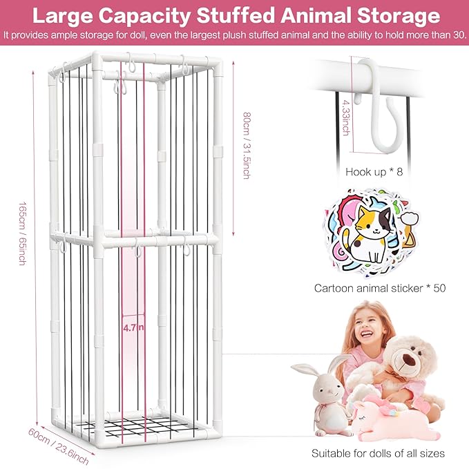 Plush Stuffed Animal Storage Holder, Large Capacity Zoo Storage Cage Organizer, Animal Holder Organizer with Bottom Net for Nursery Play Room Bedroom Decoration