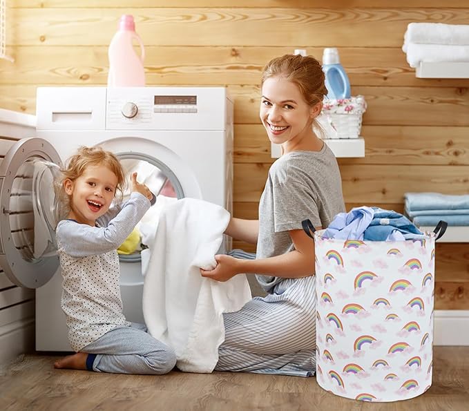 Rainbow Pink Laundry Basket Baby Girls Laundry Hamper Kids Toy Storage Basket Organizer Bins for Girls Room Decor Rainbow Gift Basket Nursery Hamper for Bedroom Bathroom (Rainbow)