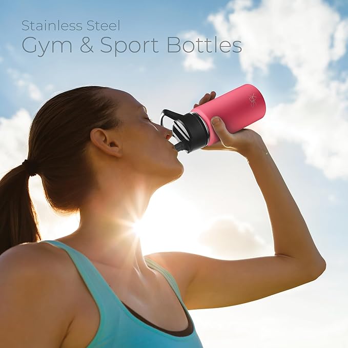 SipX™ Triple-Insulated Stainless Steel Water Bottle 18oz. With 3 Lids, BPA-Free Reusable Insulated Water Bottle Keeps Cold 24 Hours, Metal Water Bottle Made Of Sustainable Material For Hiking & Biking