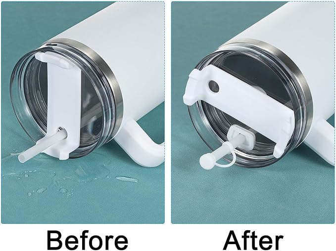 PATIKIL Silicone Spill Stopper for Straw Cup 1.0 40oz/ 30oz, Set of 3 Tumbler Accessories Including 1 Straw Cover Cap, 1 Square Spill Stopper and 1 Round Leak Stopper, White