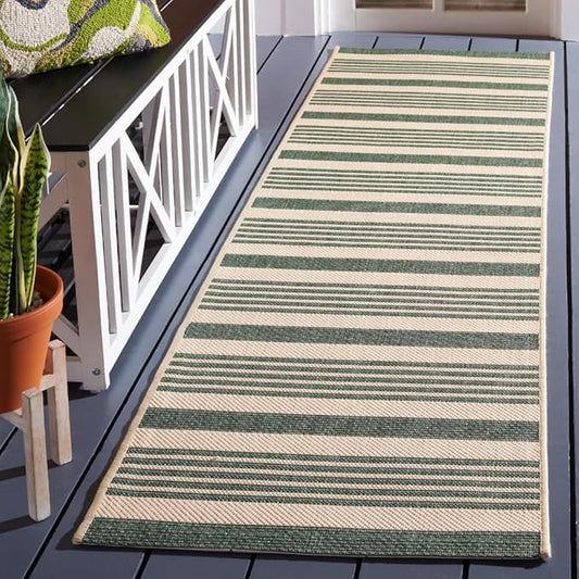 SAFAVIEH Courtyard Collection Runner Rug - 2'3" x 6'7", Beige & Dark Green, Stripe Design, Non-Shedding & Easy Care, Indoor/Outdoor & Washable-Ideal for Patio, Backyard, Mudroom (CY6062-322)