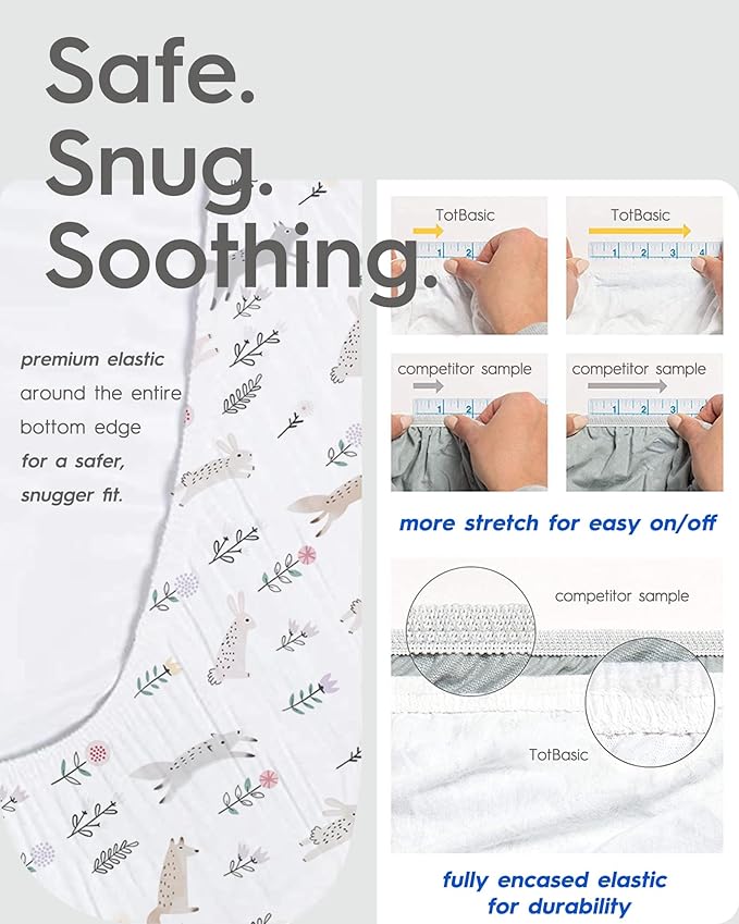 Pack N Play Sheets Fitted for Girls Boys, TotBasic Boho Mini Crib Sheets for Pack and Play/Mini Crib Mattress, Premium Soft Stretchy Jersey for Breathable Comfort - 2 Pack (Sage Green&Botanical Leaf)