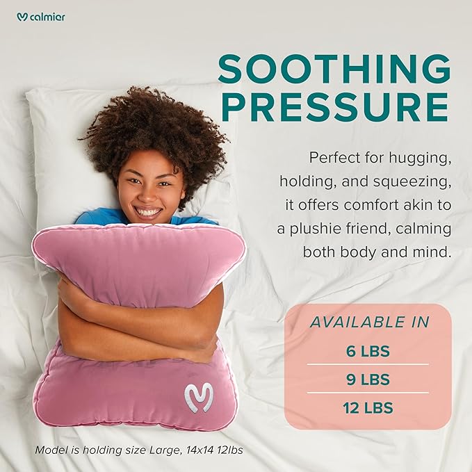 Calmier - 12 lb Sensory Weighted Pillow - Glass Bead Filled Hug Pillow - Ultra Plush Cozy Weighted Pillows for Adults and Kids - Child Sensory Pillow - Weighted Lap Pad (Pink - Minky, 12 LBS)