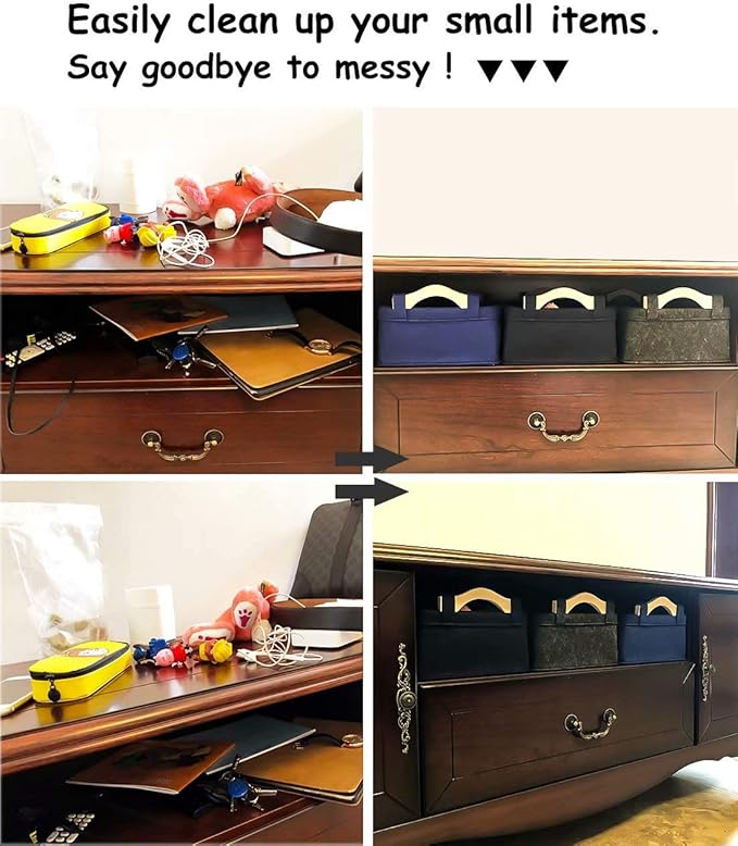 Small Storage Baskets Felt Rectangle Basket Storage Bins for DVD CD Record Cord Books Video Electronics Items Remote TV Cabinet Organizer with Handles