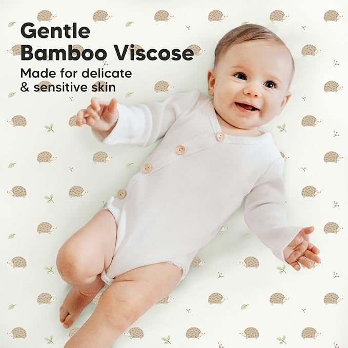 Pack and Play Sheets Fitted, 2-Pack Mini Crib Sheets - Pack N Play Sheets, Organic Fitted Crib Sheet for Pack and Play Mattress, Playard Baby Crib Sheets,Crib Sheets Neutral for Boys (Nibbles/Bruce)