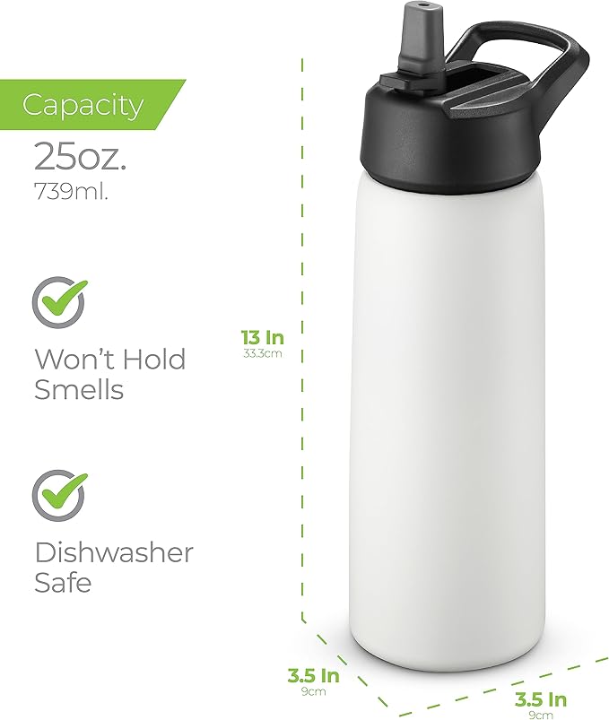 SipX™ Triple-Insulated Stainless Steel Water Bottle 25oz. With 3 Lids, BPA-Free Reusable Insulated Water Bottle Keeps Cold 24 Hours, Metal Water Bottle Made Of Sustainable Material For Hiking & Biking