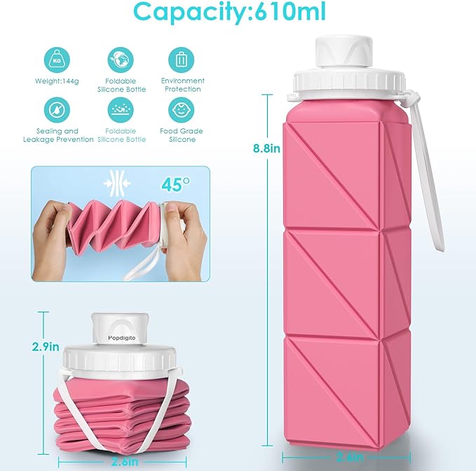 Collapsible Water Bottles,BPA-Free Leak-Proof Silicone Foldable Water Bottle Cup 20.6oz,Durable Lightweight Bottle for Gym Travel Camping Hiking Running (Mix colors 6pcs)