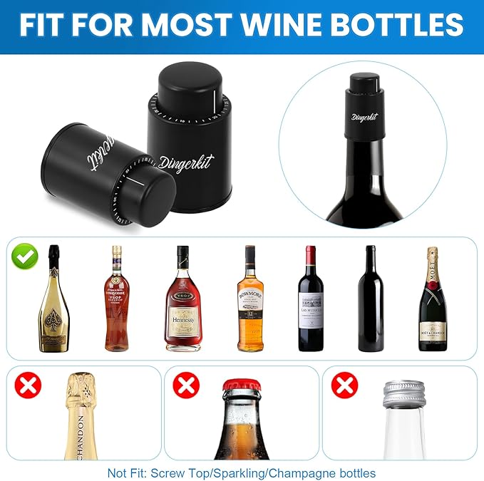 Wine Stopper, Vacuum Wine Bottle Stoppers for Wine Preservation System, Reusable hampagne Corks Stoppers with Time Scale Record for Wine Lovers.