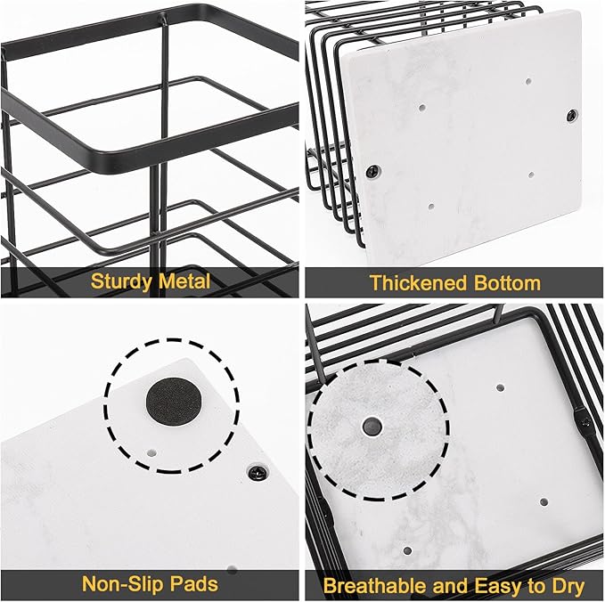 Square Kitchen Utensil Holder, Sturdy Metal Rack for Countertop Storage, Cooking Tools Organizer with Drainage Hole, Stylish Utensil Caddy for Effortless Kitchen Organization, with Marble Base