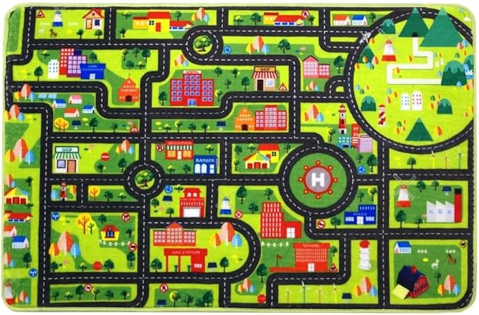 Kids Carpet Playmat Rug 5x7 Ft City Life Game Play Area Rug Kids Baby Childern Educational Road Traffic Play Mat Super Soft Non Slip Car City Map for Toddler Nursery Playroom Classroom, Grey