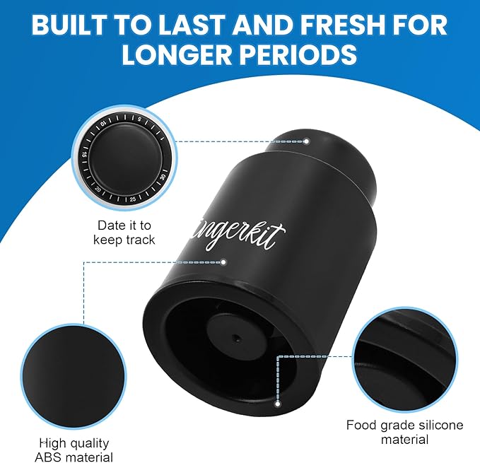 Wine Stopper, Vacuum Wine Bottle Stoppers for Wine Preservation System, Reusable hampagne Corks Stoppers with Time Scale Record for Wine Lovers.