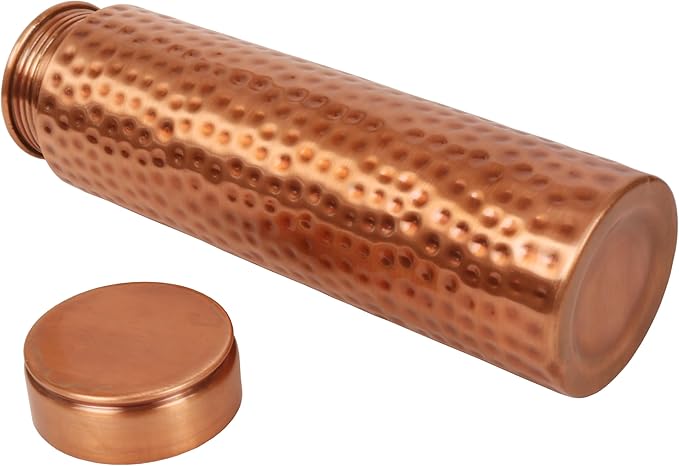 Pure Copper Water Bottle - Handcrafted - Ayurveda Health Benefits - 33 OZ - Leak proof - Easy to carry for Sports, Fitness, Yoga, School - Hammered Copper Matte Finish Vintage.