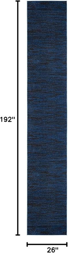 Nourison Essentials Solid Indoor/Outdoor Midnight Blue 2'2" x 16 Area Rug, Easy Cleaning, Non Shedding, Bed Room, Living Room, Dining Room, Deck, Patio, Backyard (2x16)