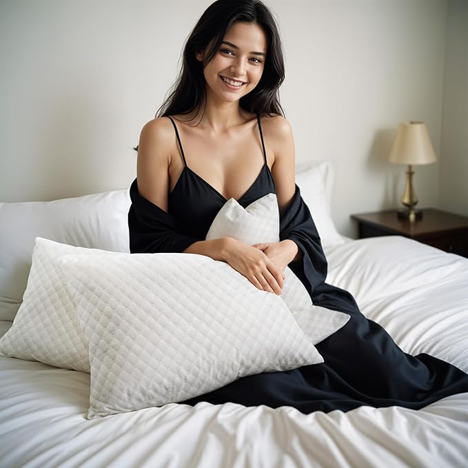 Shredded Memory Foam Pillows, Bed Pillows King Size Set of 2, Cooling Pillows for Sleeping, Adjustable Firm Pillows for Side Back and Stomach Sleepers, Bed Pillows with Washable Removable Cover