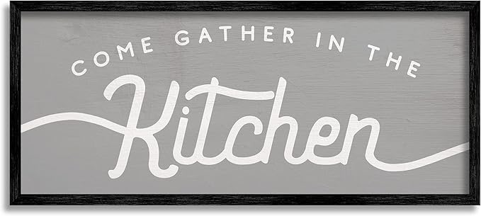 Stupell Industries Gather in The Kitchen Sign Rustic Family Phrase, Designed by Daphne Polselli Black Framed Wall Art, 13 x 30, Grey