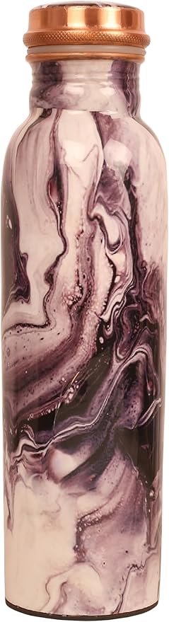 Pure Copper Water Bottle - Handcrafted - Ayurveda Health Benefits - Large 35 oz - Leak proof - Easy to carry for Sports, Fitness, Yoga, School - Textured Patterns