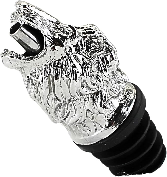 Wine & Champagne Pourer | Silver Color Stainless Steel | Bottle Stopper Aerator for Whiskey and Liquor | Decanter and Bar Tools Accessories and Gift Set Ideas for Her and Him (LION)