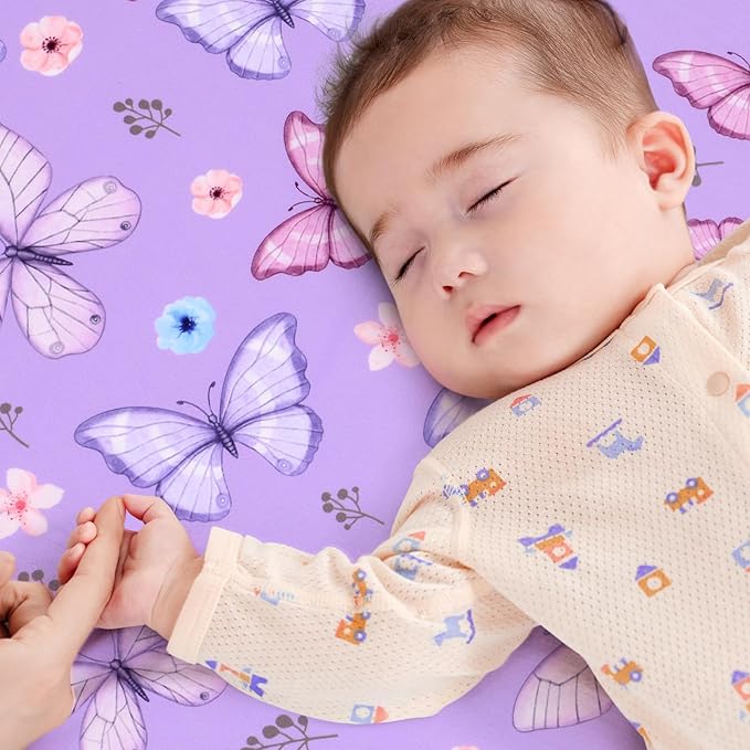 JISEN Baby Crib Sheets Soft Breathable Butterfly Fitted Crib Sheets Baby Sheet for Standard Crib and Toddler Mattress Baby Bed Sheets for Crib for Baby Boys Girls Neutral 52x28 Inch
