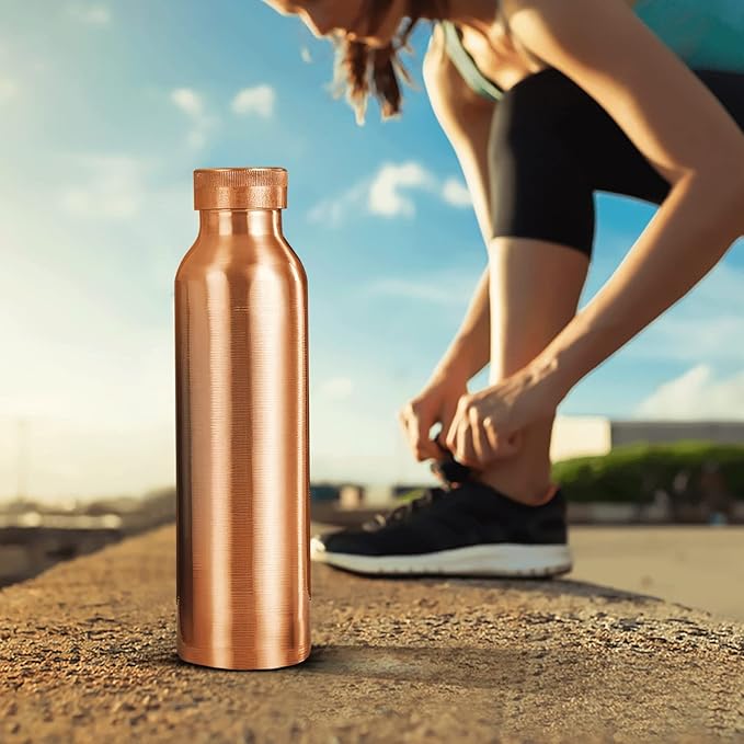Pure Copper Water Bottle 30 oz 900 ml Leak Proof 100% Ayurvedic Copper Bottle for Drinking - Drink More Water in Peacock Print Copper Bottle