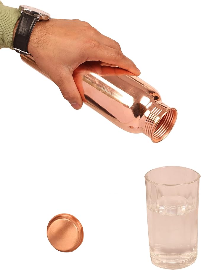 Pure Copper Water Bottle - Handcrafted - Ayurveda health benefits - Large 35 oz - Leak proof - Easy to carry for Sports, Fitness, Yoga, School -Natural Copper Finish