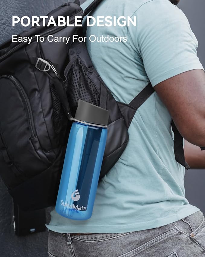 SurviMate 0.01μm Ultra-Filtration Filtered Water Bottle, Portable Water Filter Bottle with 4-Stage Filtration for Survival, Camping, Hiking, Backpacking, Drinking, Emergency