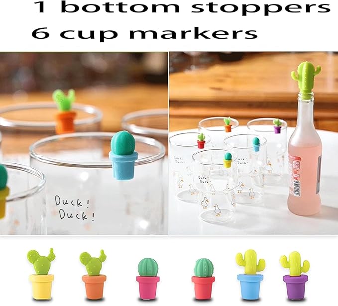 Cactus Silicone Wine Bottle Stoppers,Cute Wine Accessories, Reusable Wine Beverage Corks, for Gifts, Bar, Holiday Party, Wedding (7, M)