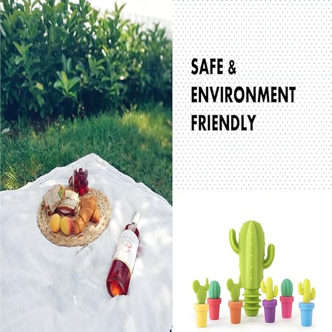 Cactus Silicone Wine Bottle Stoppers,Cute Wine Accessories, Reusable Wine Beverage Corks, for Gifts, Bar, Holiday Party, Wedding (7, M)