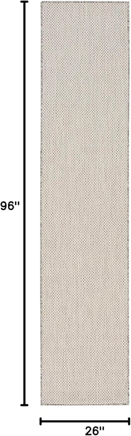 Nourison Courtyard Indoor/Outdoor Ivory/Silver 2'2" x 8' Area Rug, Easy Cleaning, Non Shedding, Bed Room, Living Room, Dining Room, Backyard, Deck, Patio (2x8)