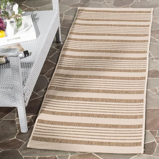 SAFAVIEH Courtyard Collection 2'3' x 18' Brown/Bone CY6062 Stripe Indoor/ Outdoor Patio Backyard Mudroom Runner Rug