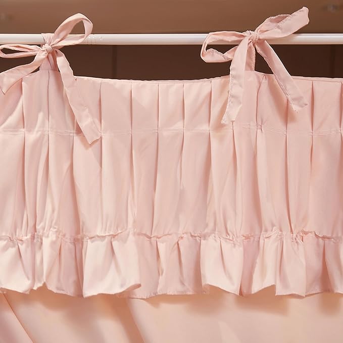 Ruffle Lace up 4 Corners Post Princess Curtain Bed Canopy Cozy Breathable Mosquito Net Cloth for Girls Adults Bedroom Decoration (Pink, 53" W*78" L*82" H/Full)