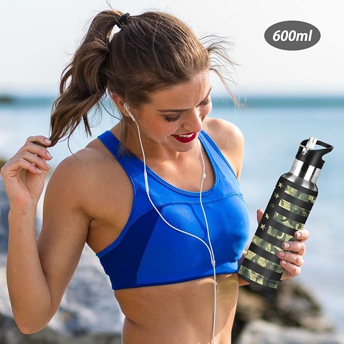senya 34 Oz Water Bottle with Straw Usa Flag Camouflage Vintage Stainless Steel Water Bottle for Traveling Sports Leakproof Insulated Water Bottle