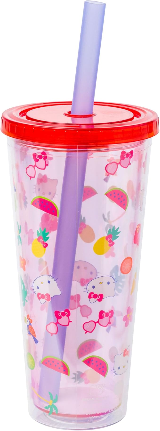 Silver Buffalo Sanrio Hello Kitty Tropical Summer Plastic Boba Tumbler with Lid and Wide Straw, 24 Ounces