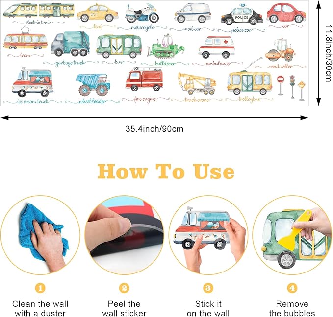 Wall Stickers Car for Boys Room Straight Roadway Wall Decals 38pcs Cartoon Cars Interior Stickers Toddler Travel Essentials for Car Trip Decalmile Vehicle Truck Stickers for Boy Bedroom Nursery