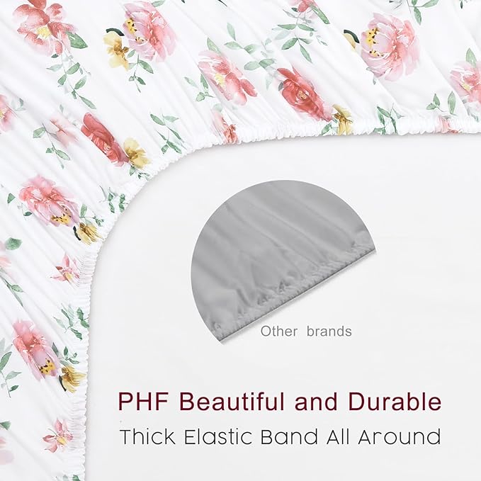 PHF Soft Floral Crib Sheet Fitted, 2 Pack Silky Comfy Breathable Baby Sheets for Girls, 28x52x9in Fits Standard Crib and Toddler Mattresses, Watercolor Floral