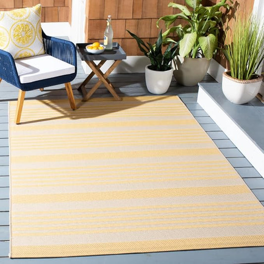 SAFAVIEH Courtyard Collection Area Rug - 5'3" x 7'7", Gold & Beige, Nautical Coastal Stripe Design, Non-Shedding & Easy Care, Indoor/Outdoor & Washable-Ideal for Patio, Backyard, Mudroom (CY6062-306)
