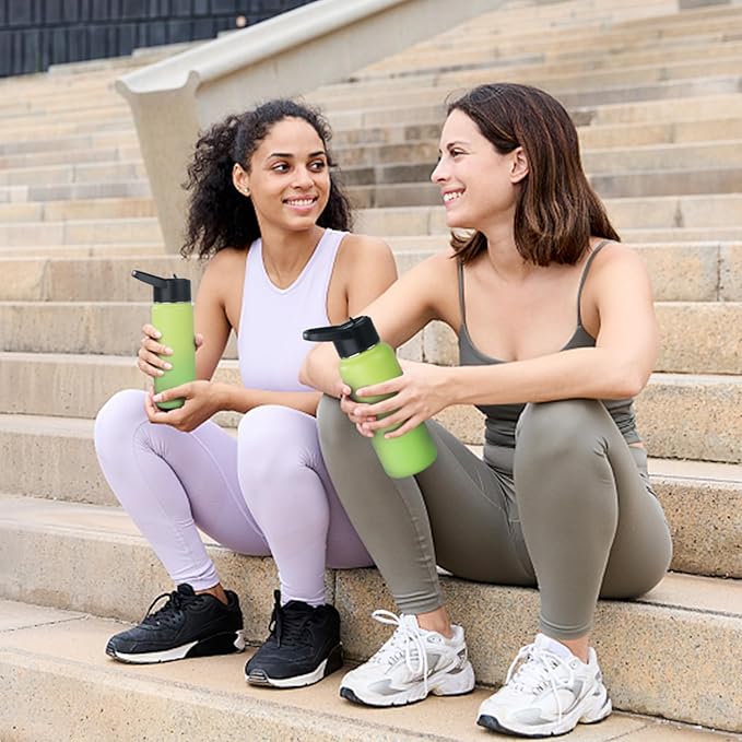 Stainless Steel Water bottle with Straw & Wide Mouth Lid, Wide Rotating Handle, 40oz Double Wall Vacuum Insulated Water Bottle Leak Proof, BPA Free, Keep Cold and Hot, 40oz, Green Gradient