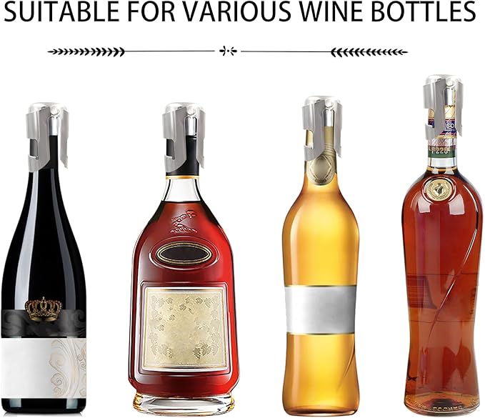 Uenhoy 6 Pack Champagne Stoppers Stainless Steel Wine Bottle Stopper with Food Grade Silicone, Bottle Plug Sealer, Reusable Champagne Cork, Bubble Retaining Saver for Champagne Prosecco Cava