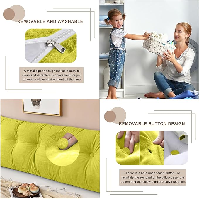 Large Triangular Headboard Pillows Long Backrest Positioning Support Bolster Cushion for Daybed Fluffy Quality Plush Body Wedge Pillow with Removable Cover(Yellow Green-Cal King-71x8x20 in)