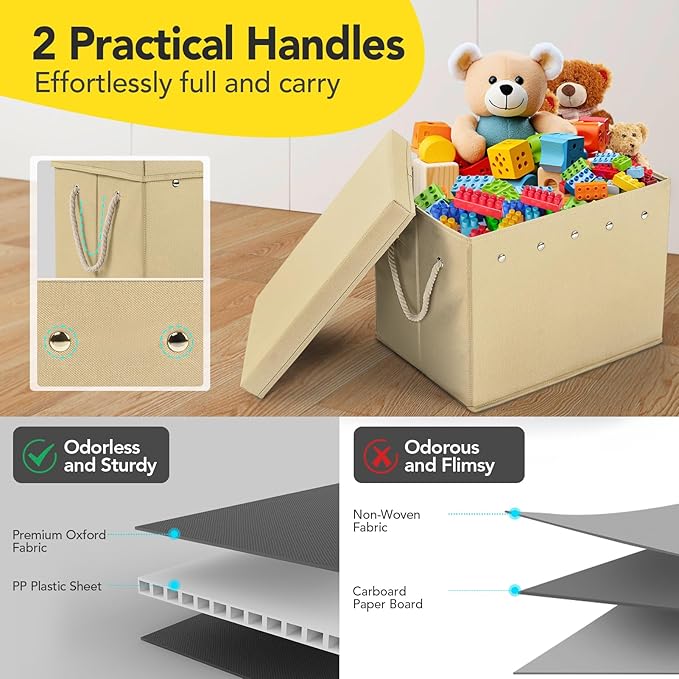 Toy Storage Organizer and Play Mat for Kids - Foldable Organizer Storage Bins with Lids - Detachable Mat Storage Bag Kids Toy Box for Boys, Girls, Nursery, Playroom 11.6''x11.6''x15.5''(Beige)