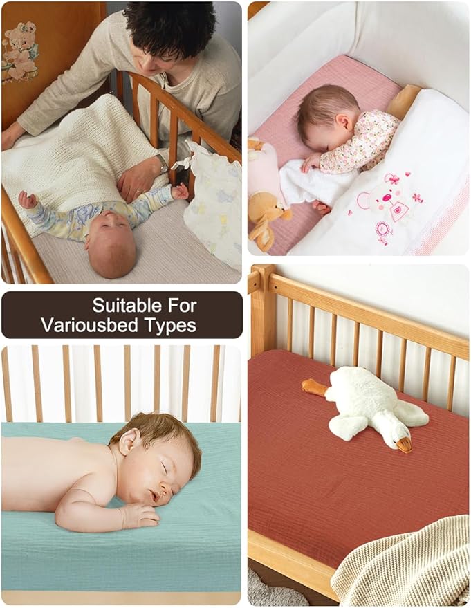 Muslin Cotton Baby Crib Sheets Boy, Neutral Light Blue Crib Sheet for Standard Crib Mattress, Fitted Baby Toddler Bed Sheets 28" x 52" (46C-05)