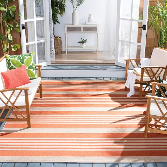 SAFAVIEH Courtyard Collection Area Rug - 8' x 10', Terracotta & Beige, Stripe Design, Non-Shedding & Easy Care, Indoor/Outdoor & Washable-Ideal for Patio, Backyard, Mudroom (CY6062-241)