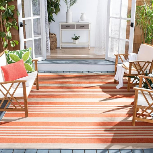 SAFAVIEH Courtyard Collection Area Rug - 8' x 10', Terracotta & Beige, Stripe Design, Non-Shedding & Easy Care, Indoor/Outdoor & Washable-Ideal for Patio, Backyard, Mudroom (CY6062-241)