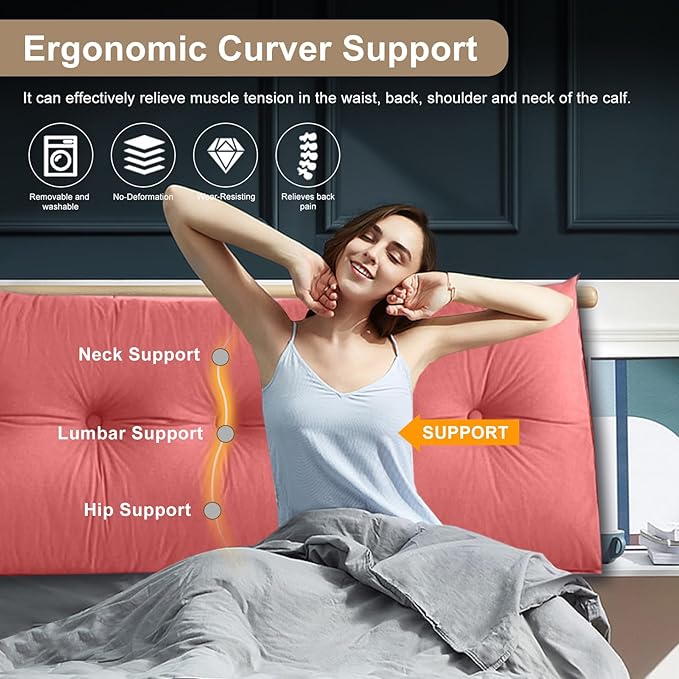 Large Triangular Headboard Pillows Long Backrest Positioning Support Bolster Cushion for Daybed Fluffy Quality Plush Body Wedge Pillow with Removable Cover(Wine Red -24x8x20in)