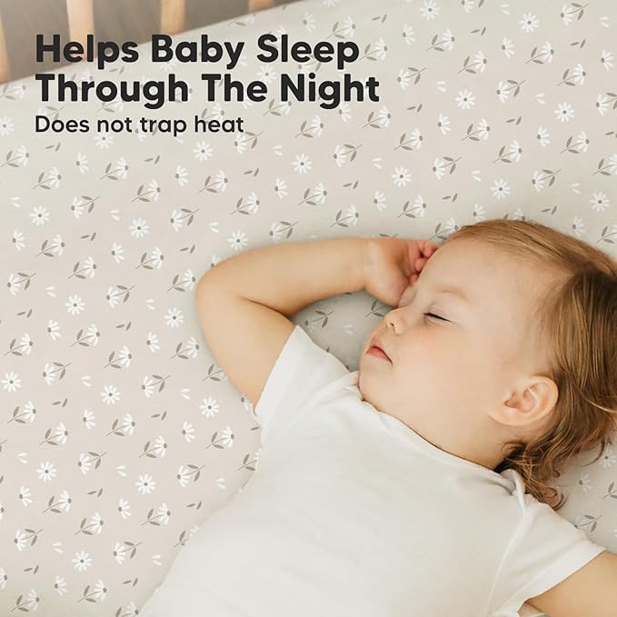 Pack and Play Sheets Fitted, 2-Pack Mini Crib Sheets - Pack N Play Sheets, Organic Fitted Crib Sheet for Pack and Play Mattress, Playard Baby Crib Sheets, Crib Sheets Neutral for Boys (Daisies)